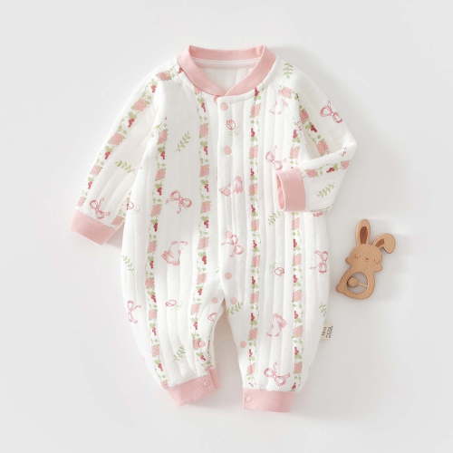 WRKEKC Newborn Infant Heart Print Romper Side Snap Crew Neck Soft Stretchy Thickened Warm Snug Fitting Fall Winter OutFitting for Boys and Girls 0-24 Months