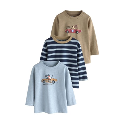 Kids' Pack of 3 Assorted Long Sleeve Cotton Graphic T-Shirts