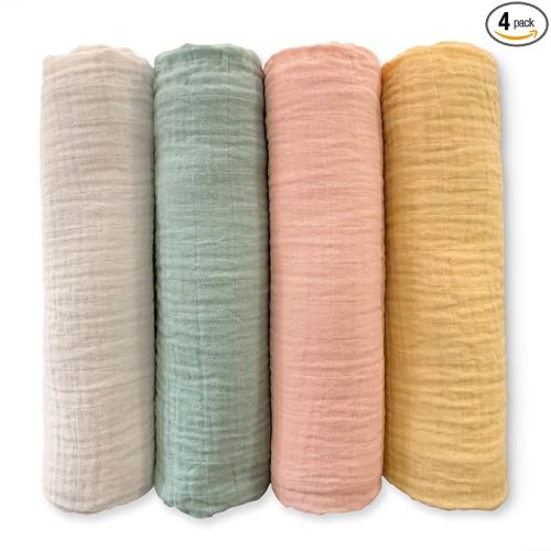 SwaddleDesigns Cotton Muslin Swaddle Blankets for Babies, Set of 4, Neutral Receiving Blankets for Newborn, Baby Registry & Gift, 46x46 inches, Spring Garden