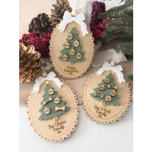 Custom Family Christmas Tree Ornament | Personalized Names | 2025 Holiday Decor | Laser Cut Wood Keepsake