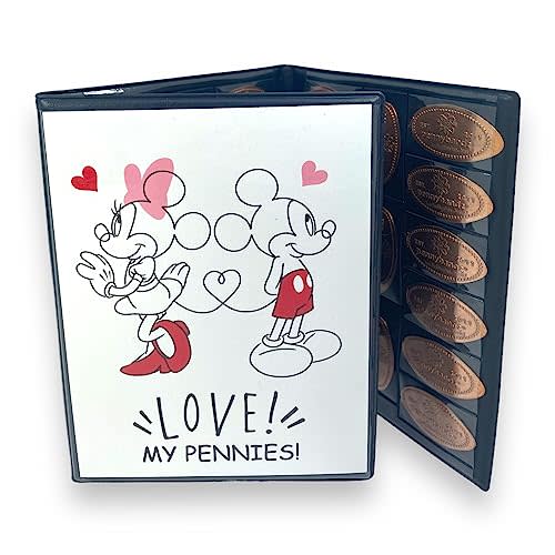 Pennybandz Penny Postcard Tri-Fold Pressed Penny Collector Book Holds 60 Pressed Pennies and Your Favorite Postcard for Your Cover (Mickey and Minnie Love My Pennies)