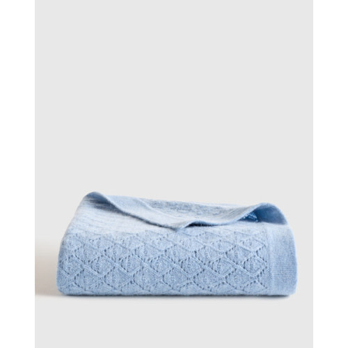 Washable Cashmere Pointelle Baby Blanket in Faded Denim