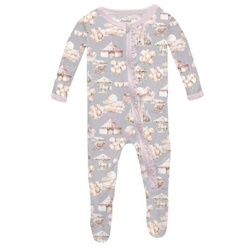 Print Muffin Ruffle Footie with Zipper