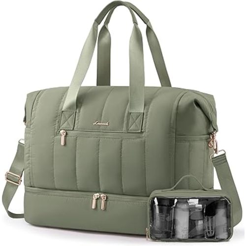 LOVEVOOK Travel Duffle Bag,Puffer Weekender Bags For Women with Shoe Compartment,42L Carry On Duffel Bags For Airplanes,Hospital Bag for Labor and Delivery,Overnight Bag2Pcs Set