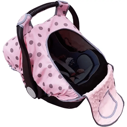 Carseat Cover Girls, Baby car seat Covers for Infant car seat, Baby Carrier Cover Canopy, Window in Door Zipper Open, 2 Layers, Pink dots;