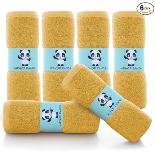 HIPHOP PANDA Baby Washcloths, Rayon Made from Bamboo - 2 Layer Ultra Soft Absorbent Newborn Bath Face Towel - Reusable Baby Wipes for Delicate Skin - Honey, 6 Pack