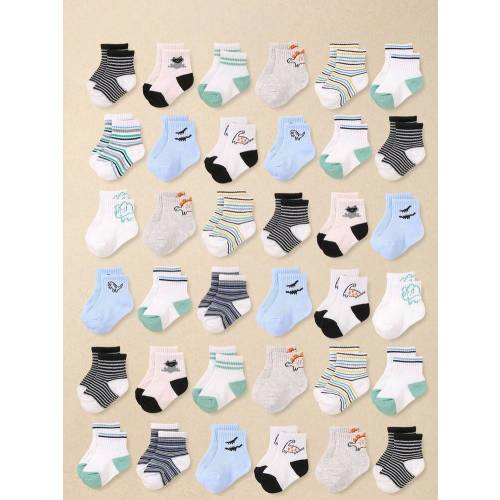 24/12/5 Packs Boys' Casual Stretchy Mid-Calf Socks (0-3T). Dinosaur & Stripe Patterns, Breathable, Absorbent. Perfect For Daily Wear Or Gift Giving. | SHEIN USA