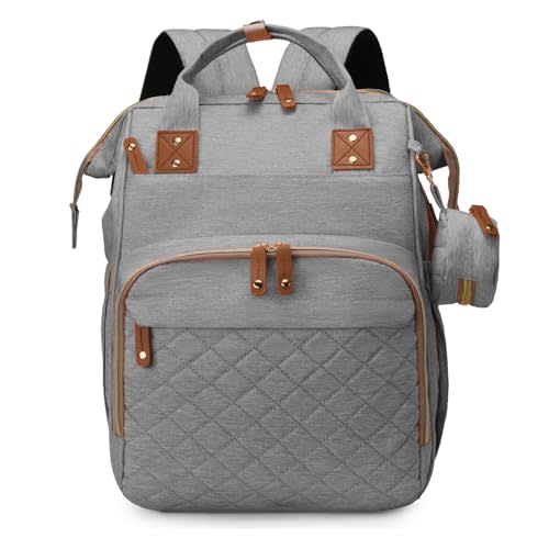 houscly Diaper Bag Backpack with Changing Station,Baby Bags New Mom Gifts Paaleras Para Bebe Baby Girl Newborn Essentials Must Haves Baby Shower Gifts Baby Registry Search Light Gray