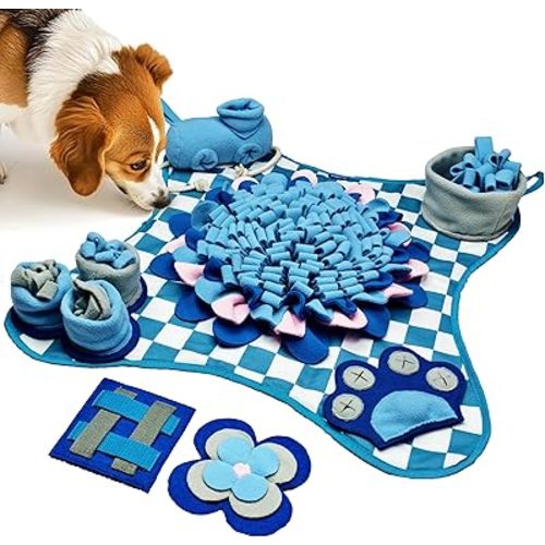 Snuffle Mat for Dogs with Blue Theme Sniffing Mat 23 x 23 inches for All Breeds of Dog Cat, Interactive Puzzle Toy & Enrichment Toys for Dog Stress Relief (Blue, Normal)