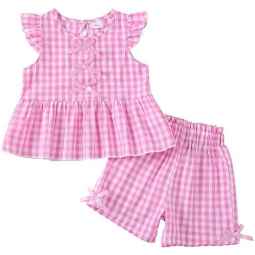 Jecson Toddler Baby Girl Summer Clothes Cotton Ruffled Sleeve Shirt Tops and Shorts Set Outfits 12Months-4T