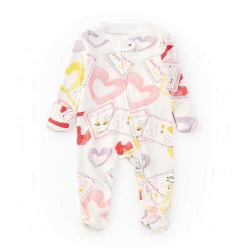 Burt's Bees Baby Girls Newborn-9 Months Long-Sleeve Bee Mine Valentine's Day Footie Coverall