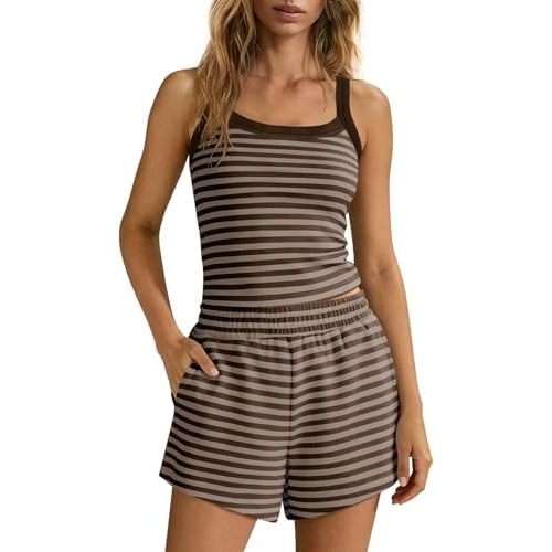 SENSERISE Womens Striped Lounge Set 2 Piece Outfit