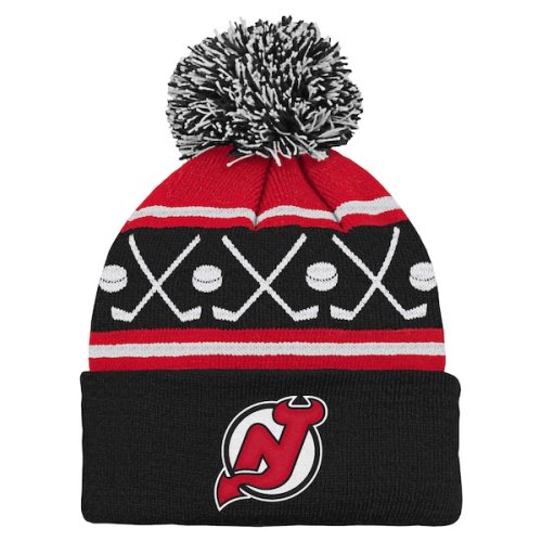 New Jersey Devils Infant Face-Off Cuffed Knit Hat with Pom - Black