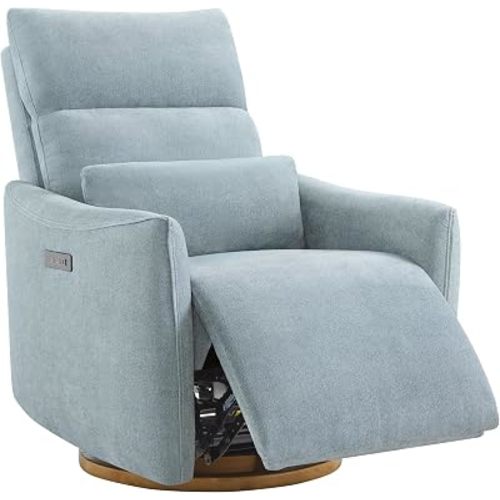 CHITA Swivel Rocker Recliner Chair, Power Nursery Glider Recliner, Nursery Rocking Chair with Adjustable Power Headrest, FSC Certified, Solid Wood Base, Baby Blue
