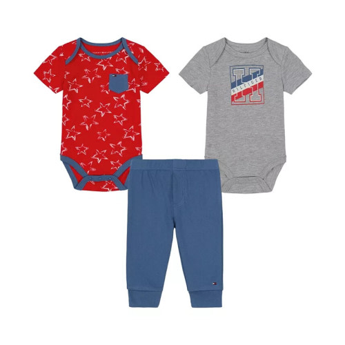 TOMMY HILFIGER Baby Boys Americana Bodysuits and Jogger, 3 Piece Set 3-6