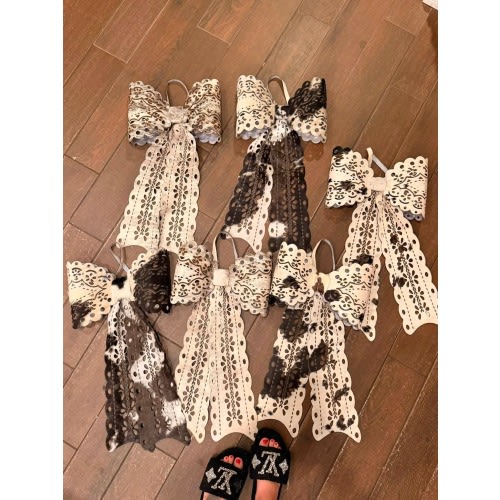 GIGANTIC 26.5" cowhide bow for tree - lace look (read description full – Painted porch