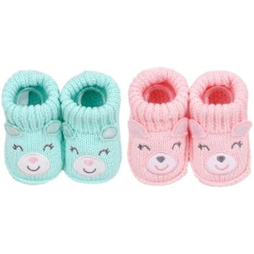 2 Pairs Cute Knitted Baby Booties, cute animal Infant Socks Shoes, Soft Non-Slip Newborn Footwear, 0-3 Months