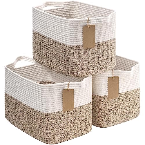 Goodpick Woven Baskets for Storage, Empty Gift Baskets with Handles, Cube Organizer Bins, Small Laundry Baskets for Shelves, Dog Toy Baskets, 13 x 10 x 9 Inches, 3 Pack