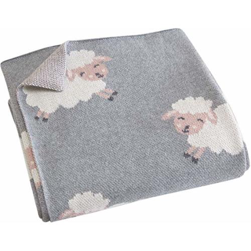 Great Bay Home 100% Natural Cotton Knit Baby Blanket for Girl or Boy, Swaddle, Crib, Toddler Bed or Stroller. Ultra-Soft, Warm and Cozy Blanket. Andi Mae (Sheep Print, 32” x 40”) - 32" x 40"