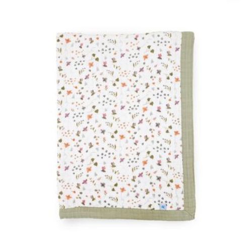 Little Unicorn Cotton Muslin Baby Receiving Quilt - Garden Bees: 30" X 40", 116 Thread Count, Botanical Pattern