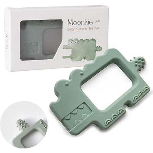 Moonkie Teething Toy, Safe & Easy to Hold BPA Free Silicone Baby Soothing Teethers, Prevent Finger Sucking Teether Toys Best for Babies 0-6 6-12 Months (Crocodile Sage)