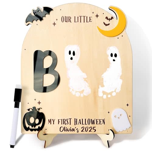 Baby First Halloween Crafts 2025- My Little Boo DIY Footprint, Handprint Signs - Baby First Halloween Keepsake - My First Holiday Milestone Signs - Newborn Halloween Gifts - Our Little Boo Sign
