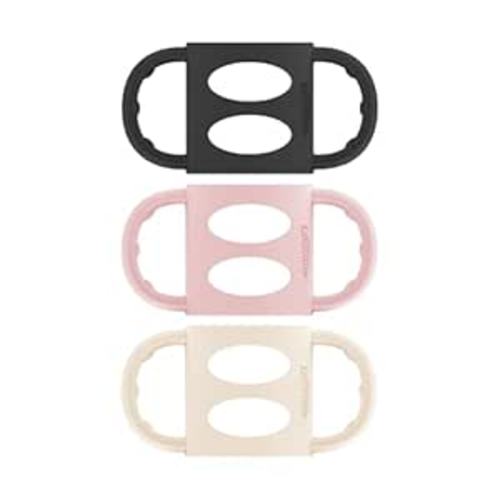 Dr. Brown's Narrow Baby Bottle Handles, 100% Silicone, Easy Grip Removable Handles for Bottle to Sippy Cup Transition, Black/Ecru/Pink, 3-Pack, 4m+