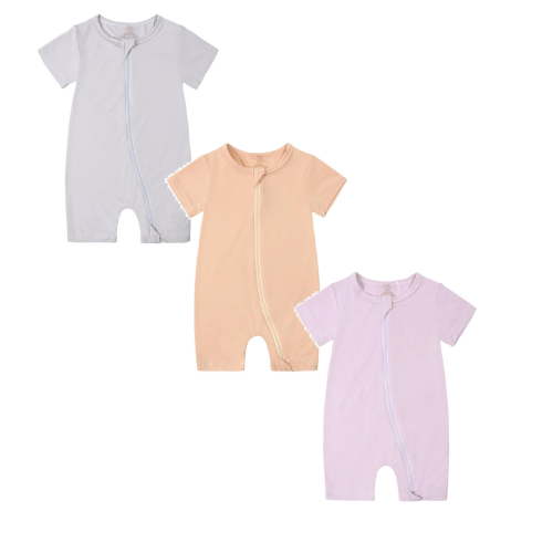 TBWNWG Baby Bamboo Summer Short Sleeve Footless Rompers,Baby Pajamas,2 Way Zipper Sleeper,3 Pack,Size 0-3 Months