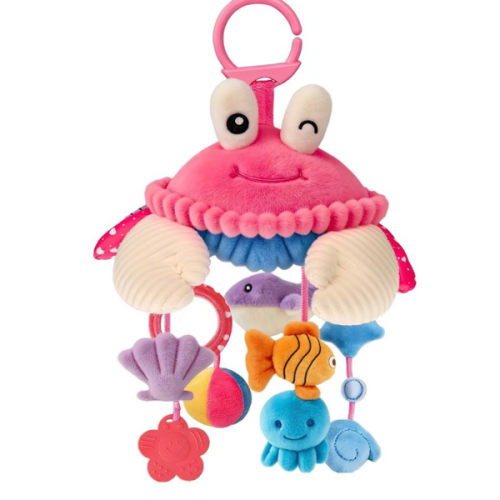 Hanging Crab Baby Toy, Sensory Stroller Toy with Mirror, Rattle & Teether