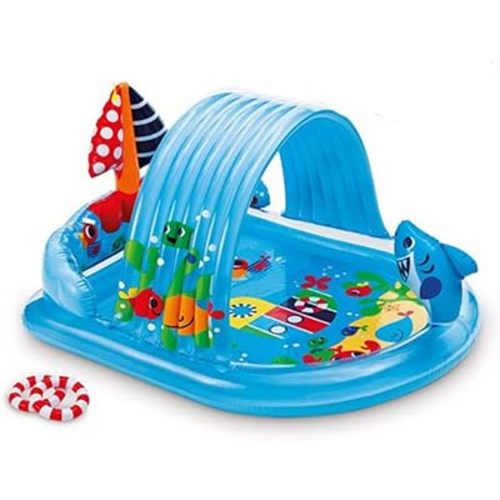 INTEX 57128MW Shark Play Center Inflatable Kiddie Pool, 61.5in x 51in x 33in, Ages 2+