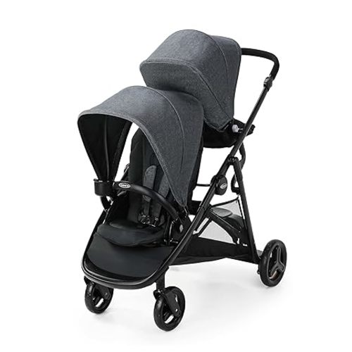 Graco Ready2Grow LX 2.0 Double Stroller, Twin Baby Stroller Features Bench Seat and Standing Platform Options, Compact Fold Perfect for Baby Travel, Clark