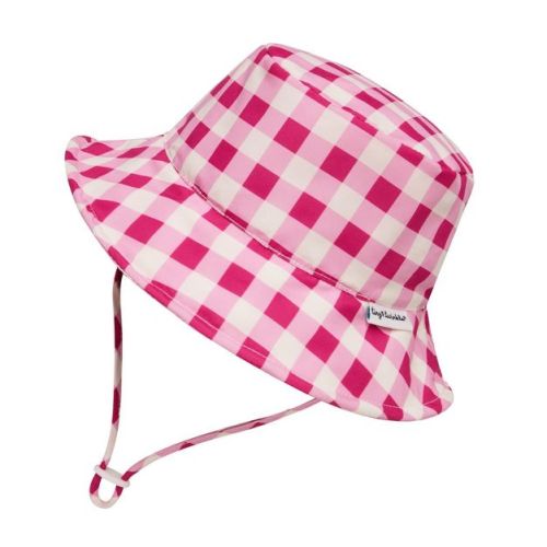Tiny Twinkle Sun Hat with UPF 50+ UV Protection and Adjustable Brim for Toddlers (Raspberry Gingham, 0-6 Months)