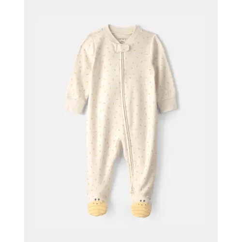 Baby Girl Bee 100% Cotton 2-Way Zip Sleep & Play Pajamas - Ivory