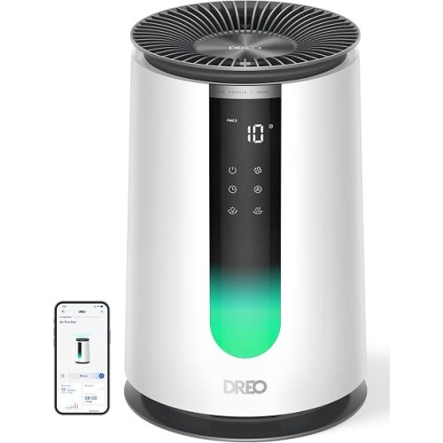 DREO Smart Air Purifier for Home, AHAM VERIFIDE Air Cleaner for Bedroom, Pets, Smoke, Dust, Pollen & Odors, Wi-Fi/Voice/Alexa, PM2.5 Monitor, Auto, Turbo, HEPA Sleep Mode, DR-HAP008S (Dreo 338S)