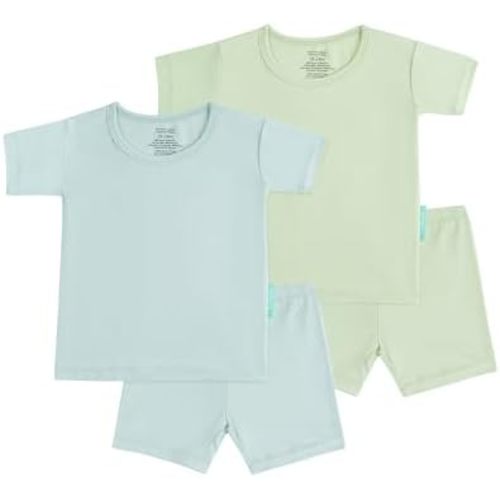 SuperSoft Short Sleeve Toddler Pjs Set, 4-Piece Bamboo Viscose Unisex Sleepwear, Baby Boys Girls Sung Fit Summer Clothes