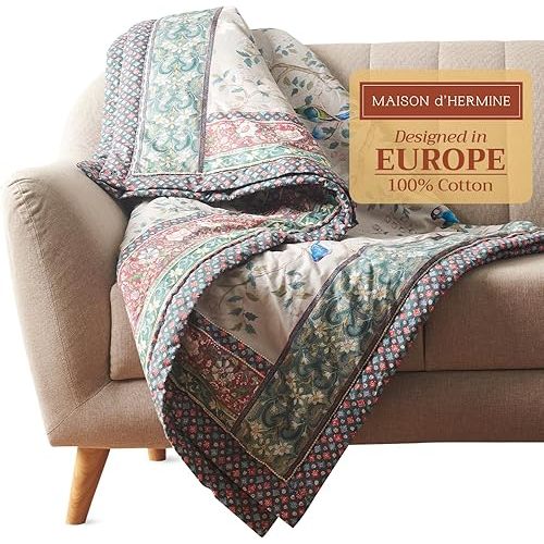 Maison d' Hermine Throw Blanket for Couch Lightweight Soft Warm Breathable Cotton Throw Blankets for Bed Girls Boys Women Men Gifts Sofa Travel Living Room Chair Bedding (60"x80", Osaka)