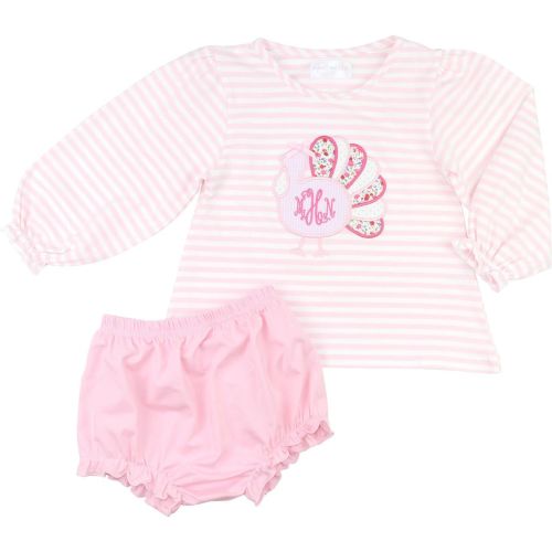 Pink Stripe Knit Applique Turkey Diaper Set | Cecil & Lou