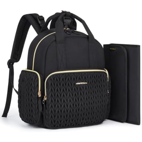 mommore Diaper Bag Small Diaper Backpack Stylish Baby Travel Backpacks with Insulated Pockets, Changing Pad, Stroller Straps