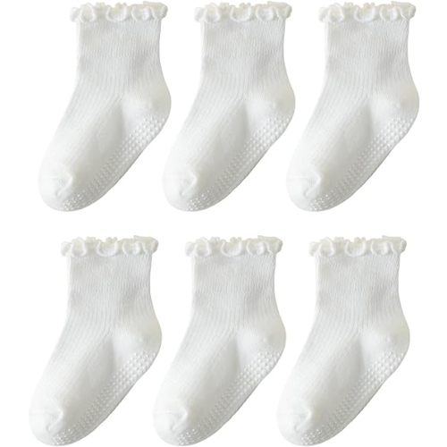 6 Pairs Toddler Ruffle Socks for Girls Baby Grip Socks Non Slip Socks Cute Grippy Frilly