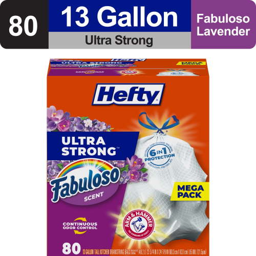Hefty Ultra Strong 13 gallon Trash Bags, Tall Kitchen Trash Bags, White, Fabuloso Scent, 80 Bags