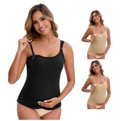INSPIRE CHIC Women's 3 Packs Maternity Thermal Tank Tops with Built-In Bra with Adjustable Straps 1 Black & 2 Yellow X-Large