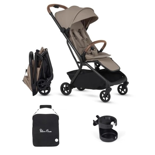 Silver Cross Nia Compact Travel Stroller + Cup Holder + Travel Bag Bundle - Champagne
