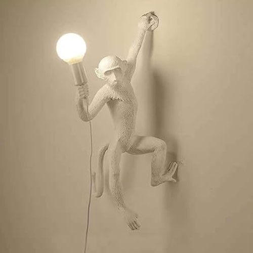 LOYALHEARTDY Industrial Wall Lighting Fixture Vintage Resin Monkey Light Wall Lamp for Living Room Children's Kid's Bedroom Club Decoration (White, Wall Lamp)