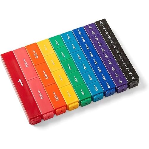 hand2mind Rainbow Fraction Tower Cubes, Fraction Equivalency, Math Blocks, Montessori Math Materials for Kids, Teacher Supplies for Math Classroom, Math Manipulatives 4th Grade (Set of 51)