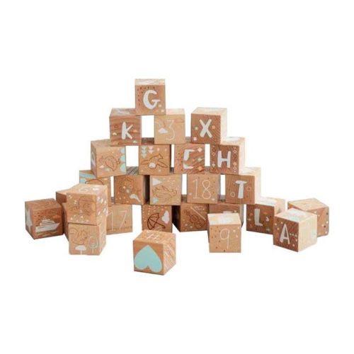 Wonder&Wise Keepsake Etched Children's Wooden Educational Illustrated Play Blocks with Letters, Numbers, Animals, and Shapes for Ages 6 Months and Up