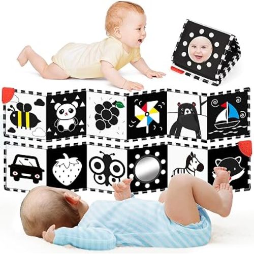 High Contrast Baby Toys for Newborn, Tummy Time Mirror