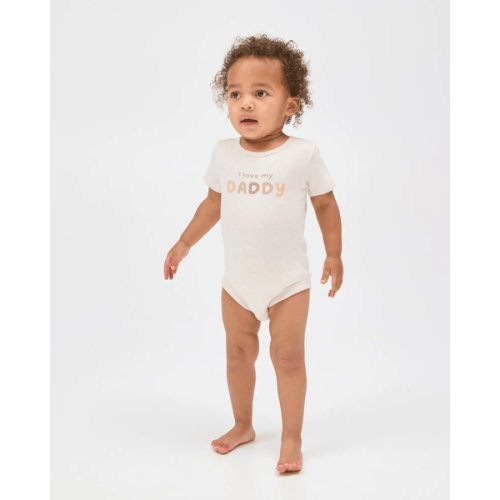 Baby Organic Cotton Short Sleeve Print Bodysuit - Oat Love Daddy