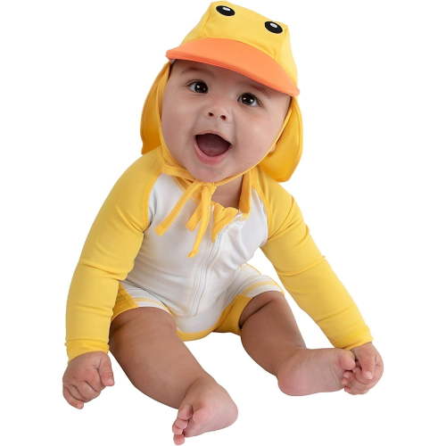 Cuddle Club One-Piece Baby Swimsuit UPF 50+ Infant Sunscreen Baby Beach Gear, Rashguard Duck 3-6 Mos