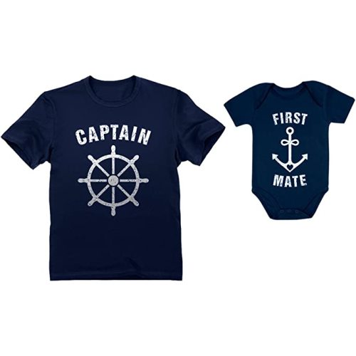 Father and Son Matching Shirts Dad Gifts Captain First Mate Daddy and Me Outfits Captain Navy XX-Large/Mate Navy 12M (6-12M)