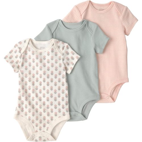 Little Planet by Carter's Girl 3-pack Short Sleeve Bodysuits made with Organic Cotton, Floral, 3M